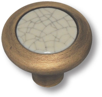 9832-805 Ручка кнопка керамика с серой "паутинкой", античная бронза