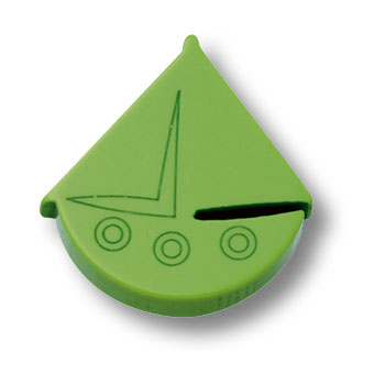 604VE Ручка кнопка детская, кораблик зелёный