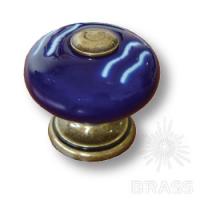 394AZ Ручка кнопка керамика с металлом, белые полосы на синем