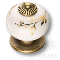 3020-013-178 Ручка кнопка керамика с металлом, цвет белый с золотым орнаментом