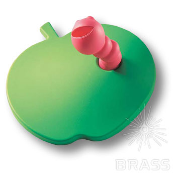 461025ST06ST09 Ручка кнопка детская, яблоко зеленое с красным червячком