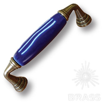 396AZ Ручка скоба керамика с металлом, белые полосы на синем 128 мм