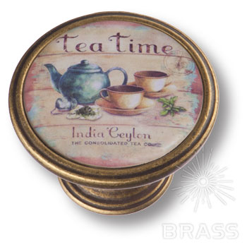 550BR64 Ручка кнопка  - TEA TIME,  старая бронза