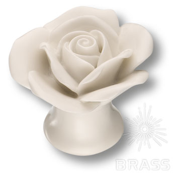 3060-WHITE Ручка кнопка в форме розы, керамика ручной работы, цвет белый