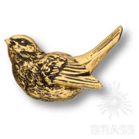 90046-Б Ручка кнопка мебельная "Птичка терра" левая, бронзовый с патиной тёмное золото
