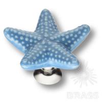 STAR 006 Ручка кнопка, голубой/глянцевый хром