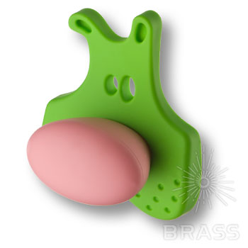485025ST06/ST02 Ручка кнопка, зеленый медвежонок с розовым носом