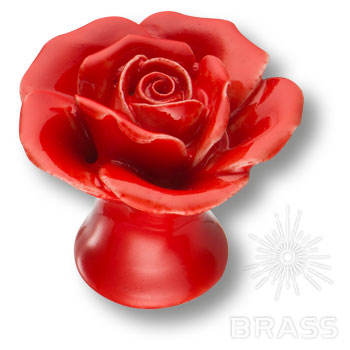 3060-RED Ручка кнопка в форме розы, керамика ручной работы, красный
