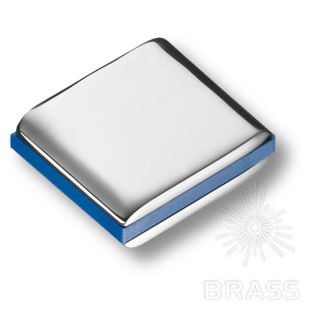 429025MP02PL12 Ручка кнопка модерн, глянцевый хром с синей вставкой