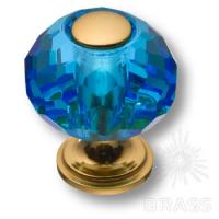 0737-315-1-Blue Ручка кнопка, латунь с голубым кристаллом, глянцевое золото