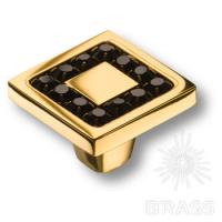0771-003-2 BLACK Ручка кнопка, латунь с чёрными кристаллами Swarovski, глянцевое золото