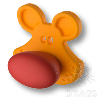 488025ST07/ST09 Ручка кнопка, жёлтый мышонок с красным носом