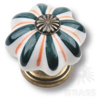 483J2 Ручка кнопка керамика с металлом, зеленые сечения на белом фоне