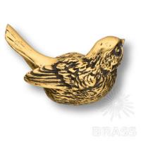90047-Б Ручка кнопка мебельная "Птичка терра" правая, бронзовый с патиной тёмное золото