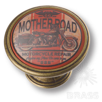 550BR13 Ручка кнопка MOTHER ROAD, американская дорога - мотоцикл, старая бронза