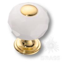 0737-3019-mini-WHITE Ручка кнопка с кристаллом, глянцевое золото 24K